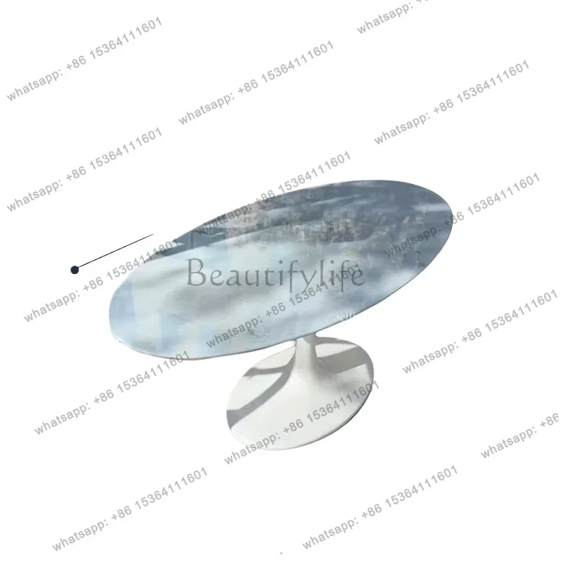 

D06Dream blue crystal natural luxury stone dining table oval high-end marble dining table