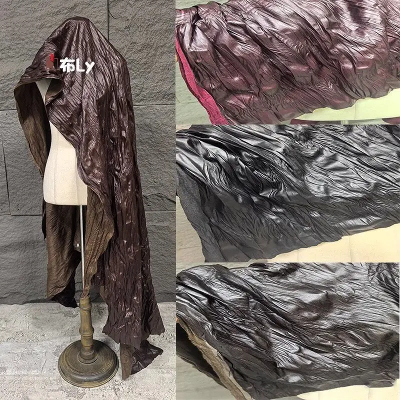 Glossy pu imitation leather irregular pleated texture fabric DIY pleated skirt clothing designer fabric