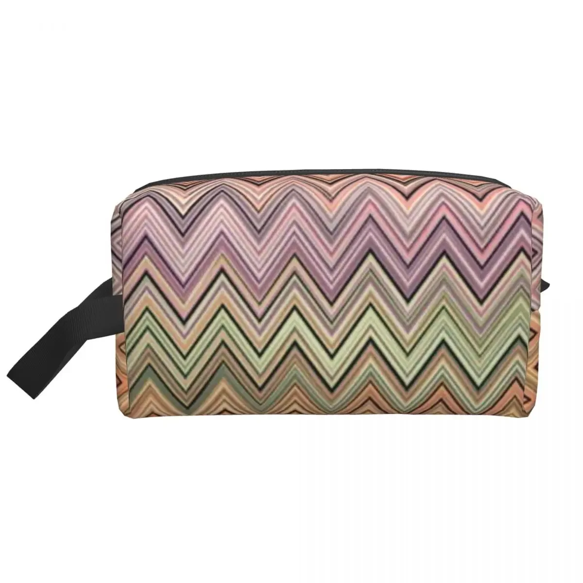 Boho Vintage Contemporary Zig Zag Toiletry Bag Fashion Multicolor Modern Makeup Cosmetic for Beauty Storage Dopp Kit Box