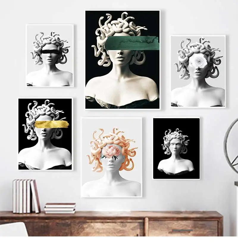 Emerald Medusa Art Poster Mythical Creature Wall Art Prints Modern Greek Mythology Canvas Painting for Gallery Home Room Decor