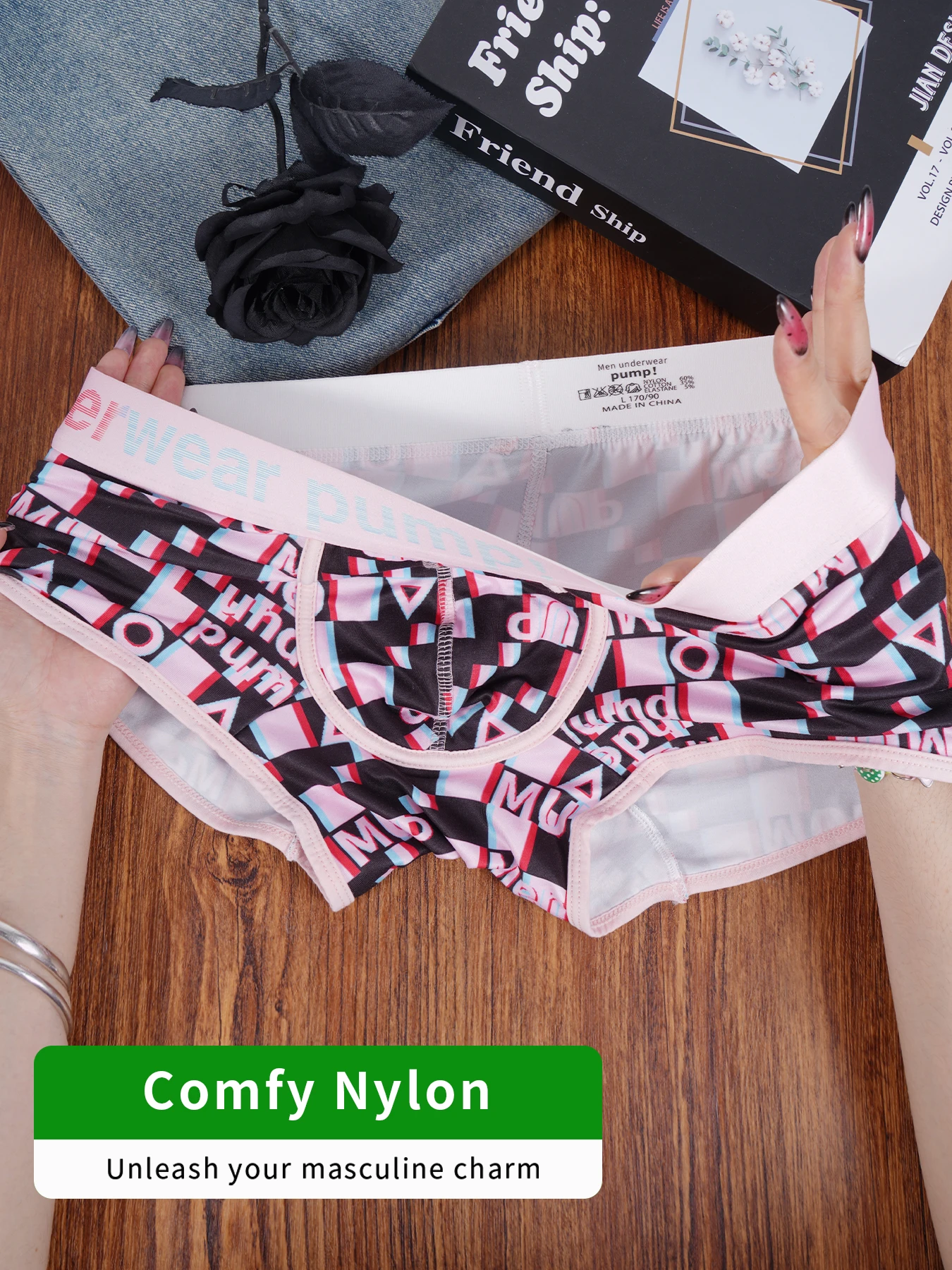 1 PCS Men's PUMP! Printed Boxer Briefs Geometric Checkerboard Elastic Waistband Casual Underwear