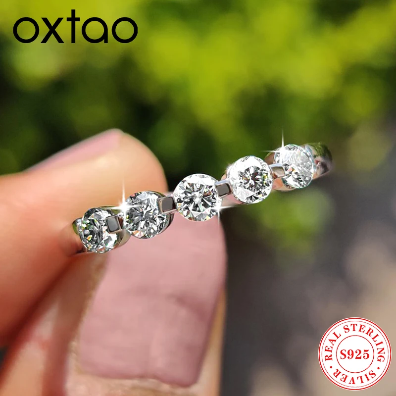 

OXTAO Round Moissanite Five Stone Ring Certified S925 Sterling Silver Engagement Wedding Band Rings Anniversary Female Jewelry