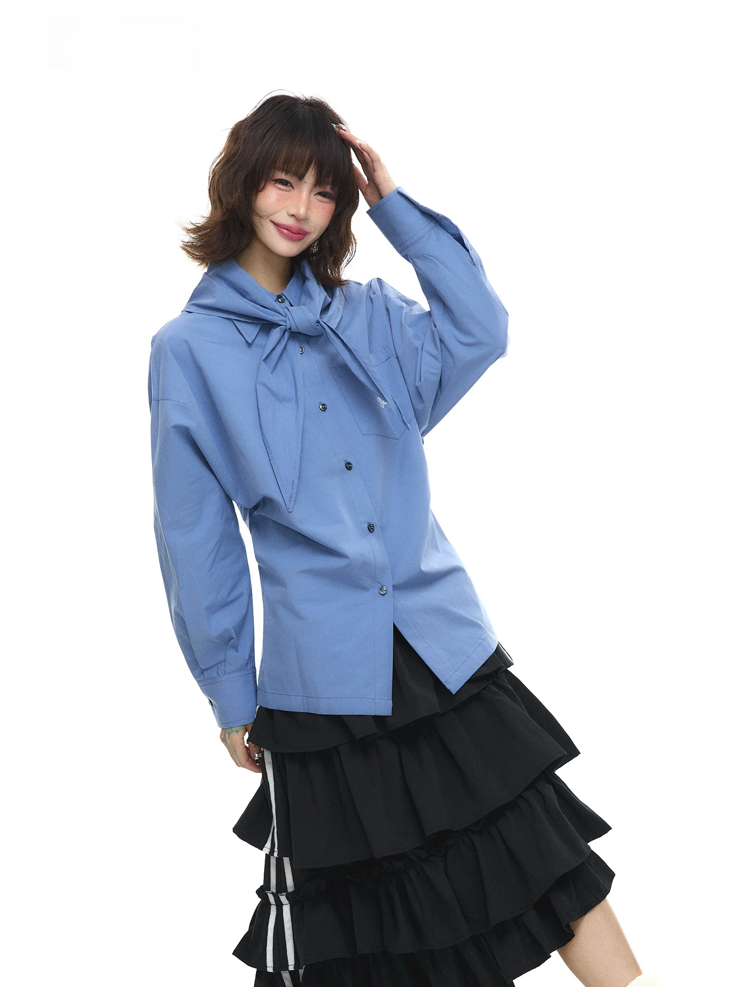 

Astrsk Korean Sle Commute Long Sve irt Women's Slimming Waist Cinched Versatile Commute irt Simple Embroidery Ladies...