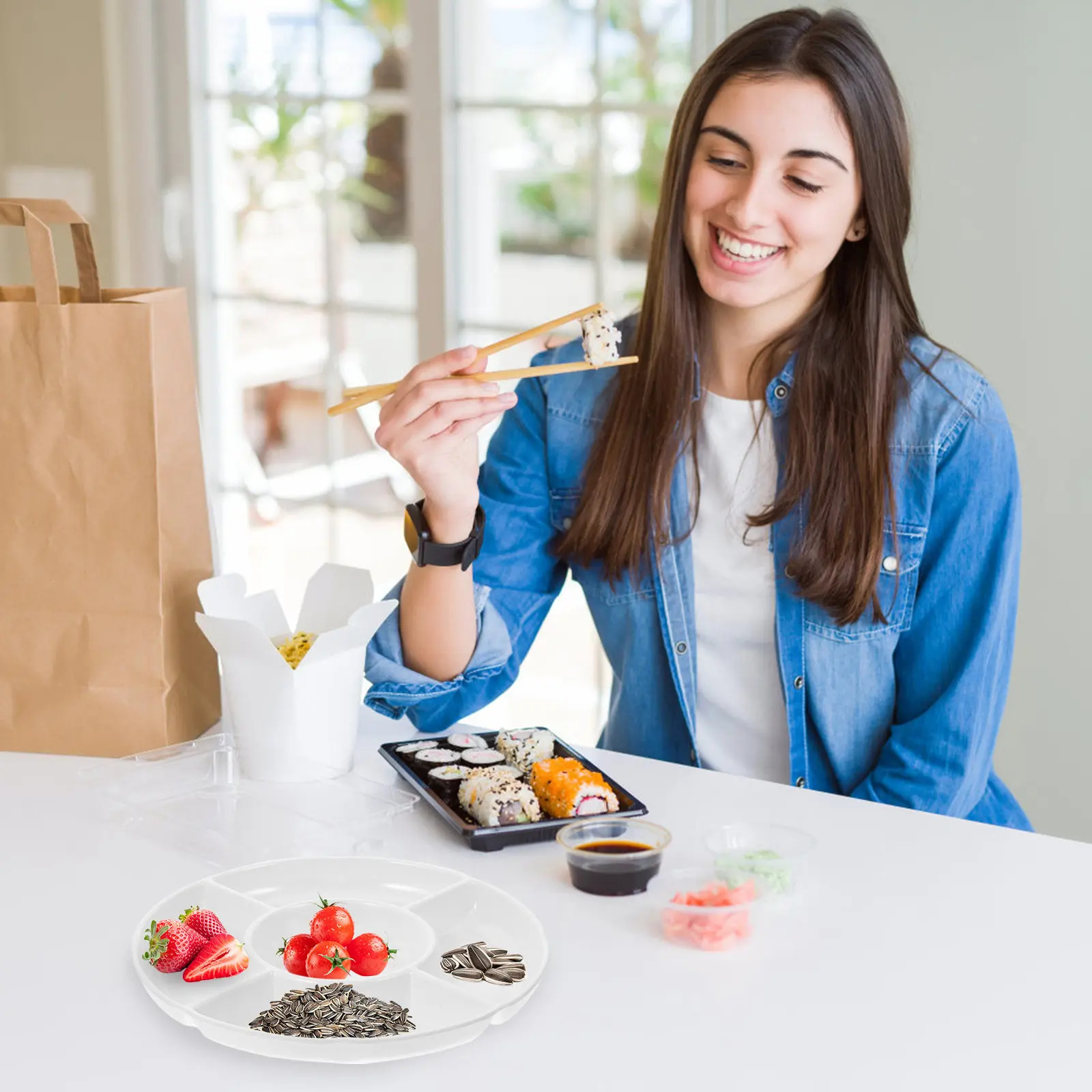 

2Pcs Five-Grid Fruit Snack Tray Compact Food Serving Plate Dessert Storage Fruit Separating Tray for Family Use