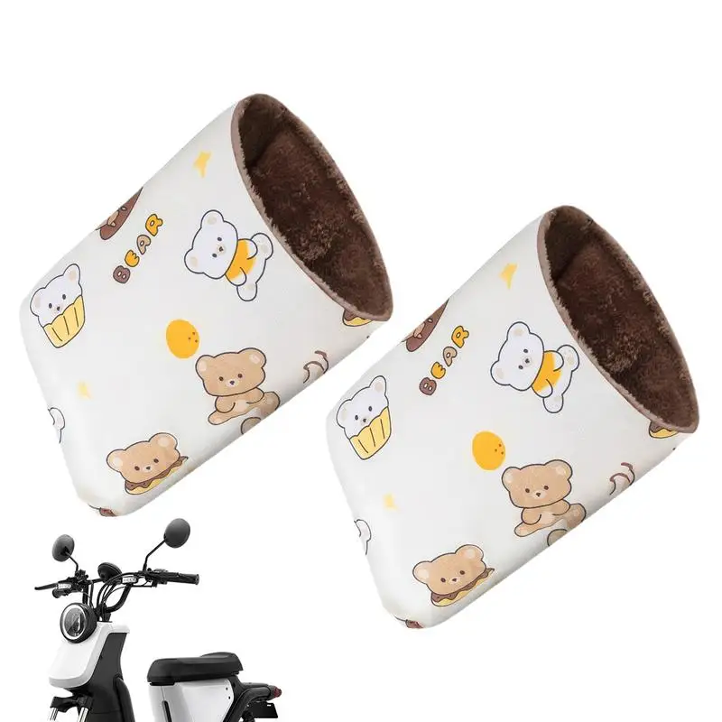 Motorcycle Hand Muffs Winter Hand Protector With Cute Bear Printing Windproof Warm Handlebar Gloves Hand Warmer Motorbike Handle