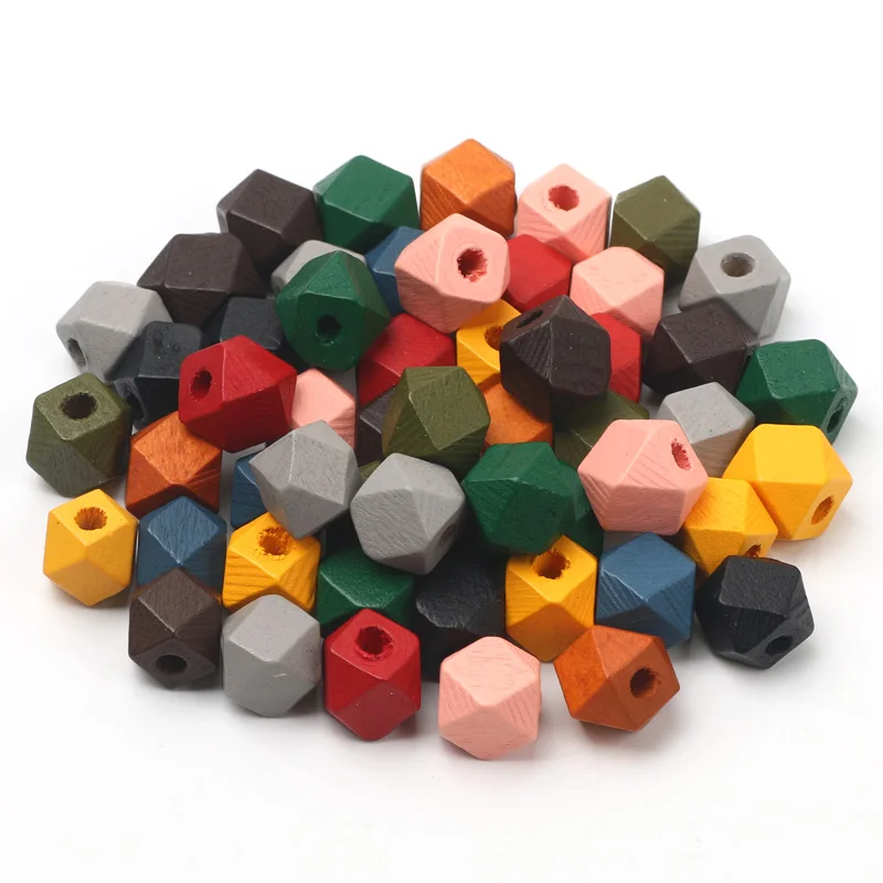 10-30 Stück 10/12/20 mm gemischte Farben natürliche Holzperlen achteckiger geometrischer Würfel facettierte Holzperlen für Schmuckherstellung DIY Halskette