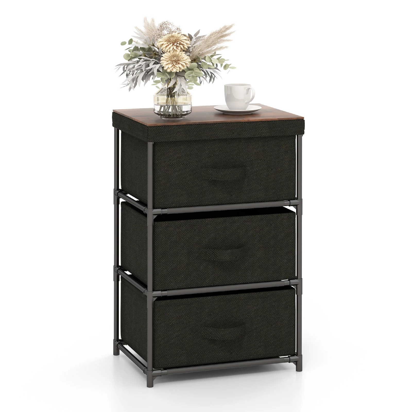 

3 Drawers Dresser Fabric Storage Tower Organizer Unit Tall Nightstand Side Table