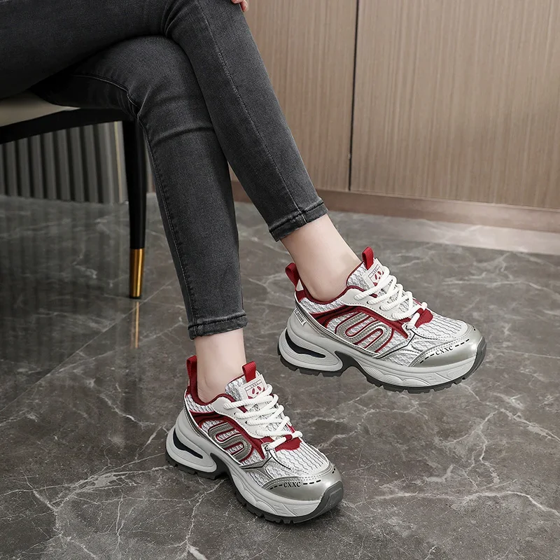 2024 Retro Sneakers Women New Casual Running Platform Sports Shoes Mesh Breathable Lightweight Shoes Woman Korean Spring Autumn