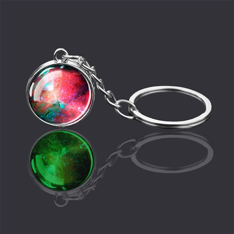 Planet Double-sided Glass Ball Key Alien Creatures Shining in the Darkness Mysterious Feeling Silver Keychain Friend Gift