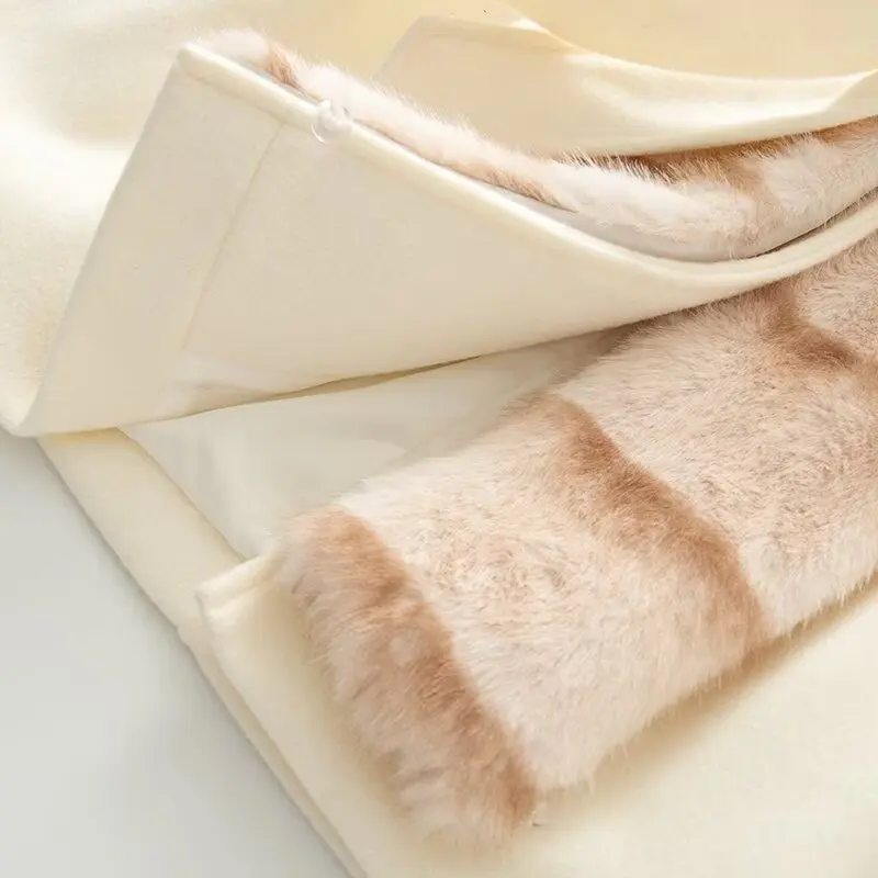 

Faionable Thiened шерстяное пальто женское уличное пальто с поясом с застежкой на талии искусственный меховой воротник полиэфирное волокно