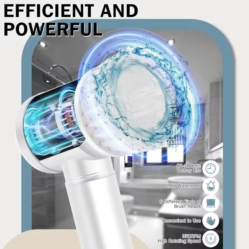 XIAOMI Electric Rotary Scrubber 5 in 1 Multifunctional Replaceable USB Rechargeable Waterproof Convenient Electric Cleaning Home