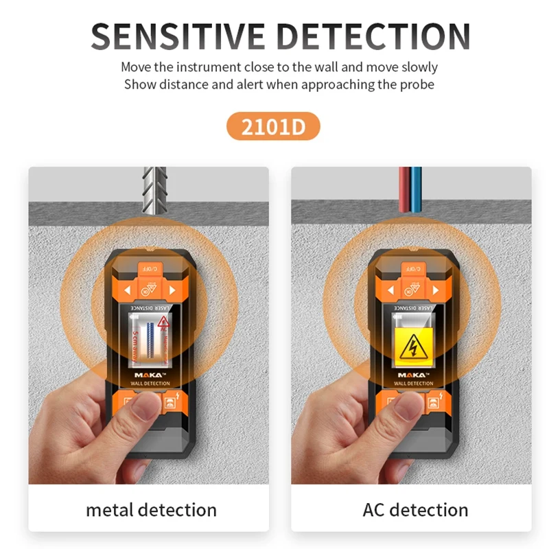 MAKA-Detector De Metais Multifunções, Fiação E Detector De Parede, Detector De Cabos Profissional, Cobre E Madeira Detectar, 2101C