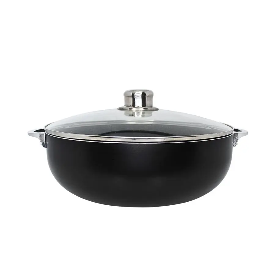 

9.0qt BistroCera Aluminum Speckled Black Ceramic Caldero with Glass Lid, Black