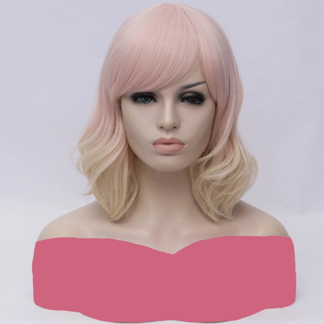 MSIWIGS Short Wig with Side Bangs Cosplay Wigs for Women Synthetic Wavy Wig Purple Blue Pink Green Hair