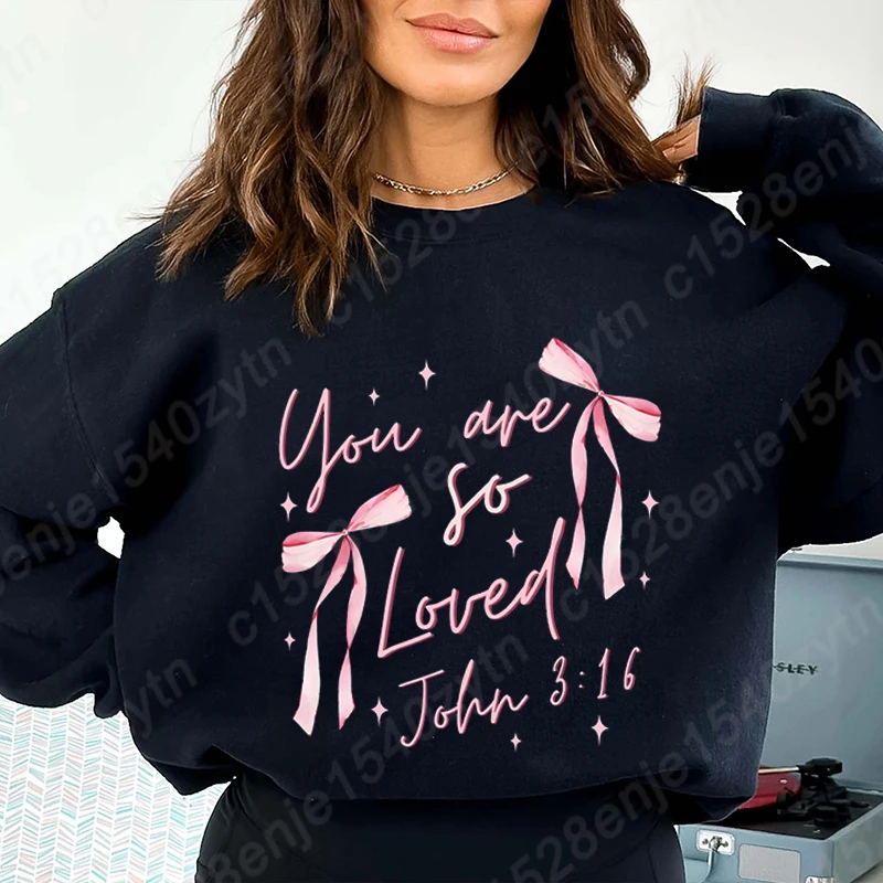 

Valentine's Day Bow You Are So Loved Print O Neck Sweatshirts Women Fashion Casual Hoodless Pullover Pure Color Ladies Pullovers