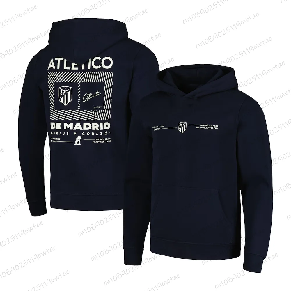 2024 Mens Atletico de Madrid Football Sweatshirt Tops Youth Child Sport Training Sweatshirt Soccer Long Sleeve Unisex Hoodie