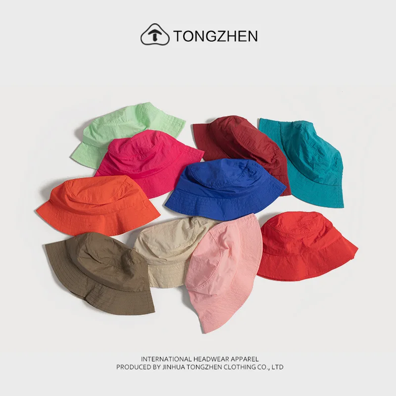 Custom Print Logo Solid Color Casual Bucket Hats for Men and Women Summer Thin Quick-drying Sun Protection Drawstring Basin Cap