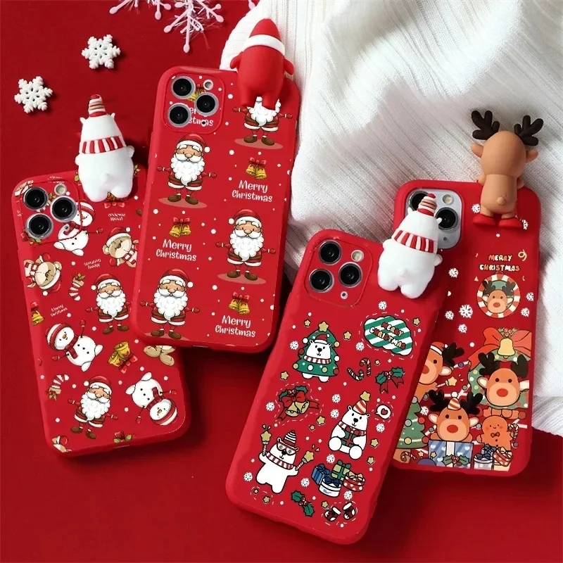 DIY Kerst Kerstman 3D Case Voor Xiaomi Redmi A3 10C 9A 9C 10 9 Mi 14T 11T 12T 13 12 11 Lite Redmi Note 8 Pro Sneeuwpop Telefoon Cover