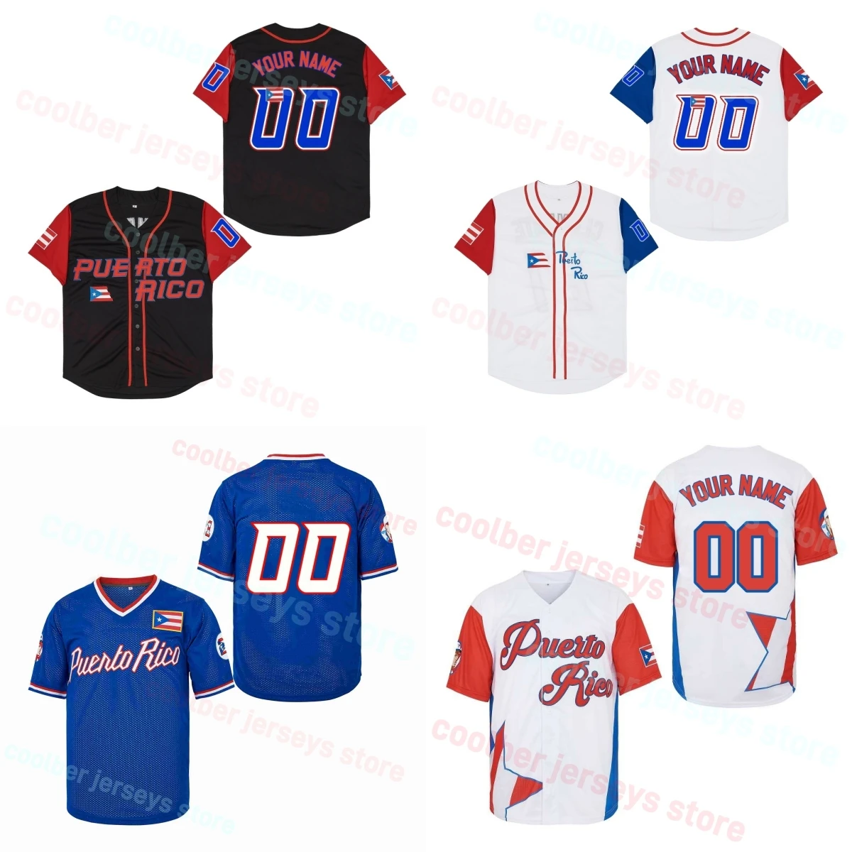 Custom Baseball Jersey Stitched Puerto Rico Team Shirt White Red Blue Embroidered Personal Name Number Men Women Youth Jerseys