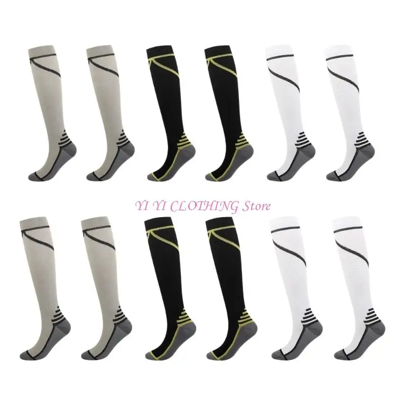 N5KF Compressed Socks With Stripe Pattern For Men And Women During Prolonged Standing Or Sitting