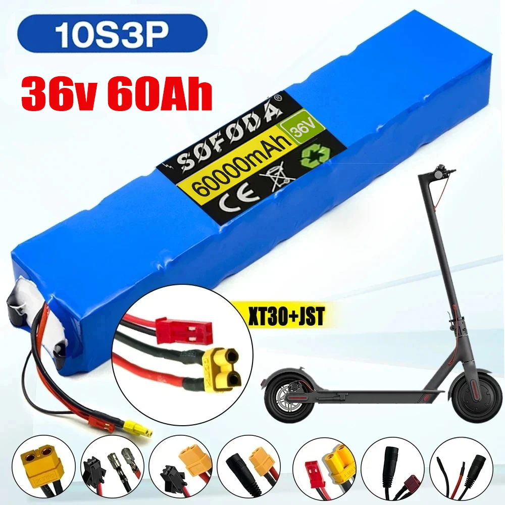 36V 60000mAh 10S3P 18650 Rechargeable Lithium Battery Pack for Xiaomi Mijia M365 36V 60Ah Scooter Electric Scooter BMS Board