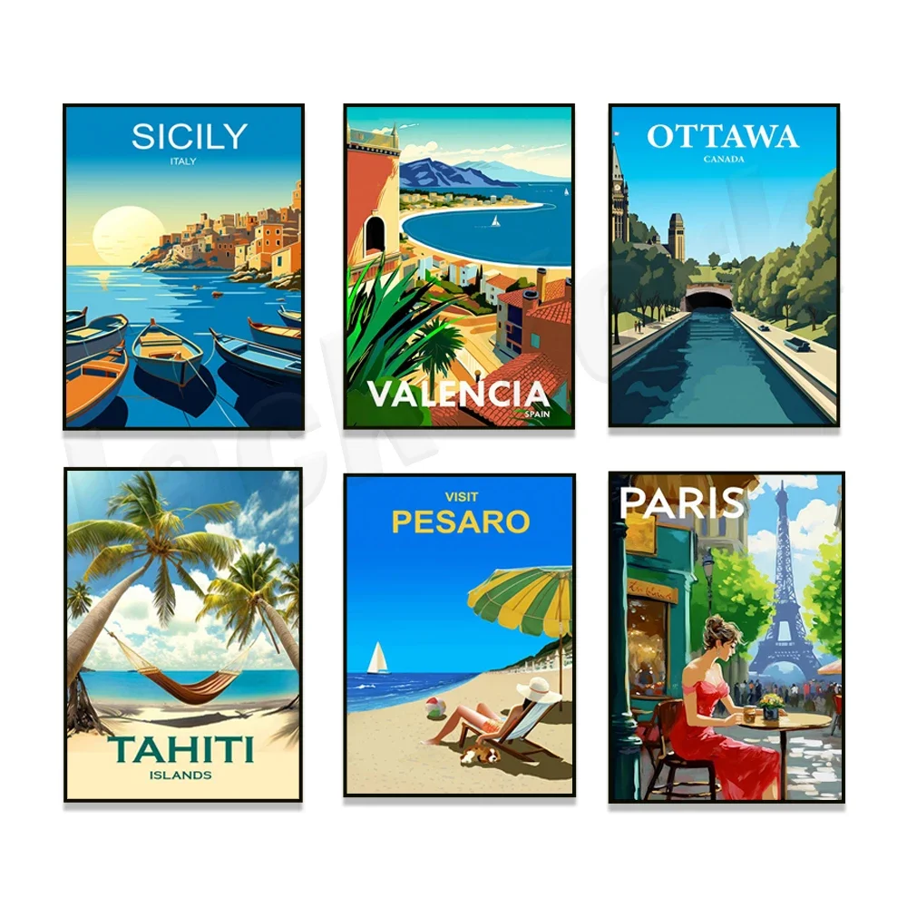 Madeira, Tahiti, Sicily, Ottawa, Paris, Amsterdam, Sweden, Valencia, Spain, Yosemite, Italian Riviera Adriatic travel poster