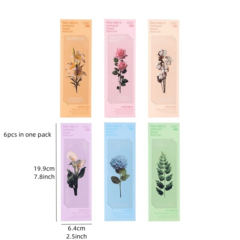 6pcs Plants Bookmarks Set for Books Translucent PET Note Marker Page Holder Unique Reading Gift F7598