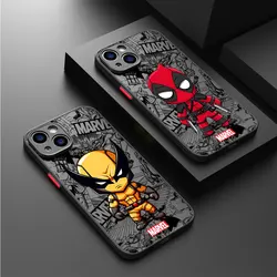 Marvel Deadpool Wolverine Cute Case for iPhone 14 Pro 13 Mini XR 11 Pro 12 XS Max 7 8 Plus SE 15ProMax Luxury Matte Cover