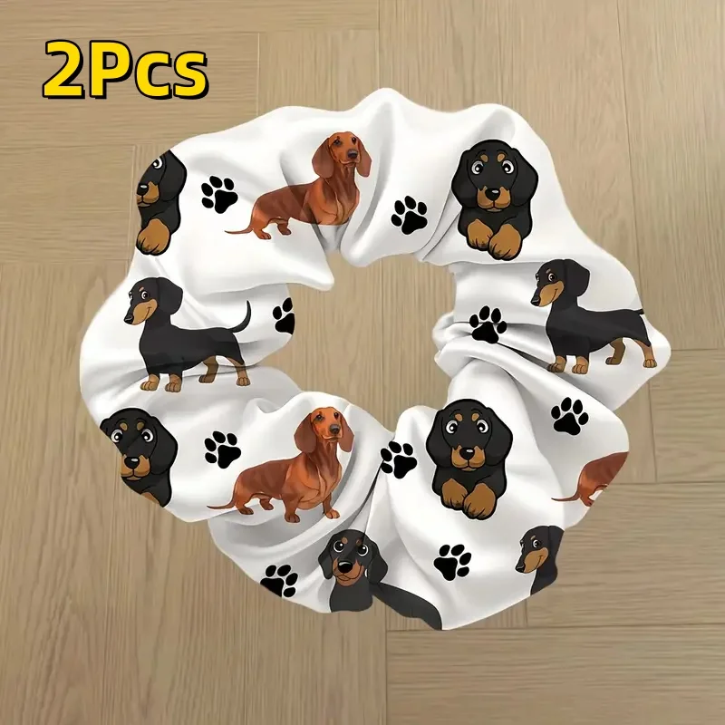 2 Stuks Leuke Teckel Haar Tie Hoge Elasticiteit Duurzame Haarband Met Schattige Teckel Print No-Slip Haaraccessoires voor Vrouwen