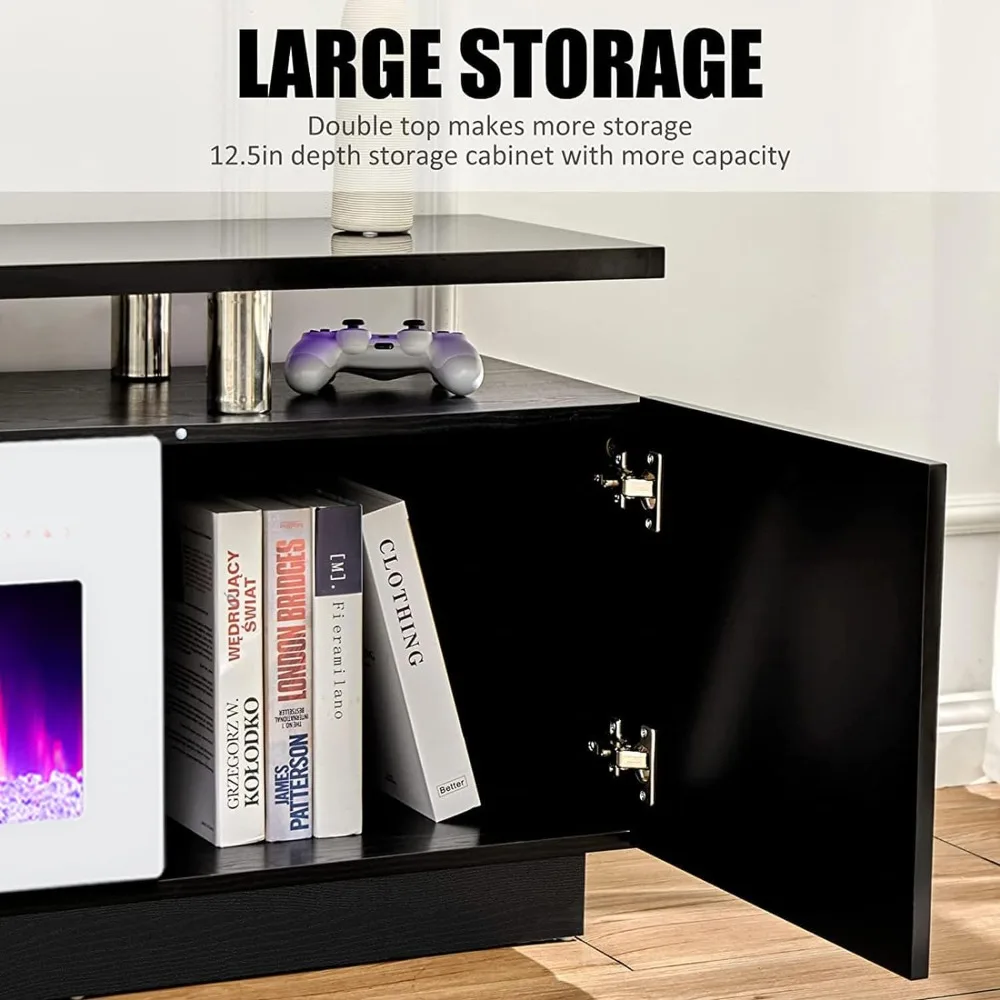 Armário de TV com lareira de 36 polegadas, luzes LED modernas para centro de entretenimento de lareira de 70 polegadas, armário de console de TV