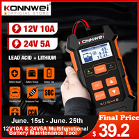 KONNWEI KW520 12V 10A 24V 5A Automatic Car Truck Battery Tester Charger Lead Acid Car Battery Pulse Repair Tool AGM Gel Lithium