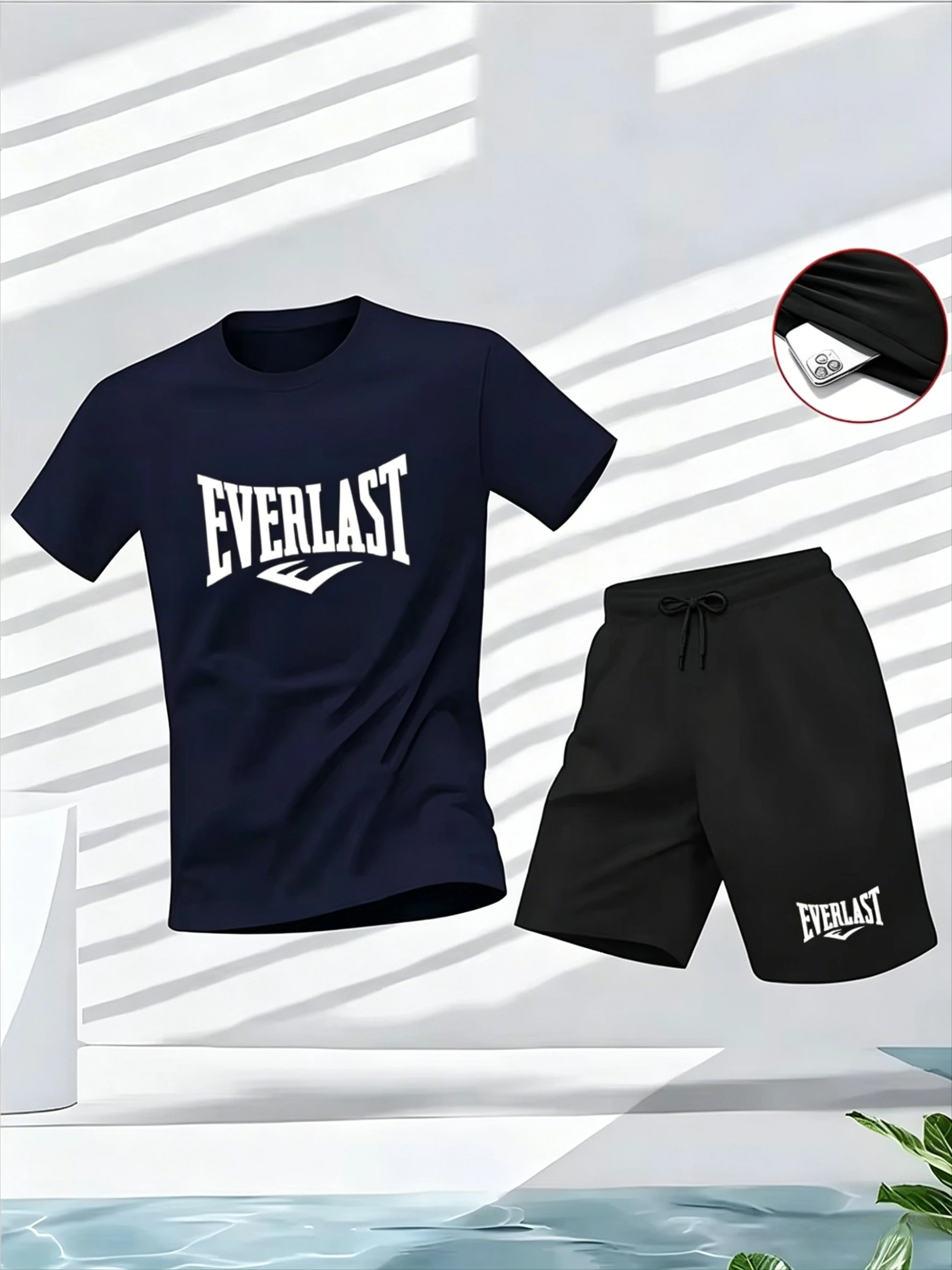 

Summer Men 2 Piece Set Crew Neck Short Sleeve T-Shirt 5 Inch Shorts Casual Fashion Slim Fit Fitness Sportswear Outfit