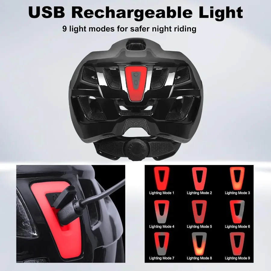 Lichtgewicht fietshelm voor volwassenen voor heren met geïntegreerd LED-licht en magnetische bril USB oplaadbaar ontwerp Verstelbare wijzerplaat Fi