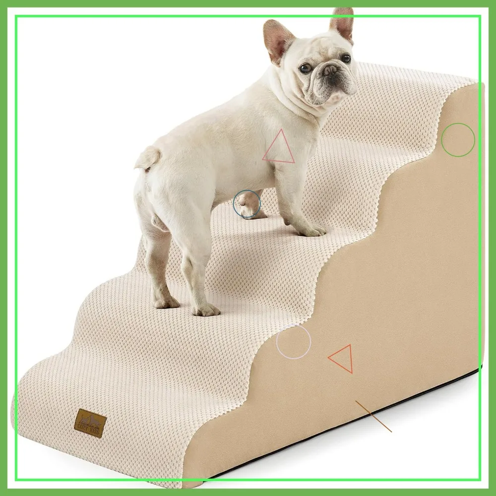 

22.6" Curved Pet Stairs for Small Dogs, 5-Step Foam Ramp for High Beds