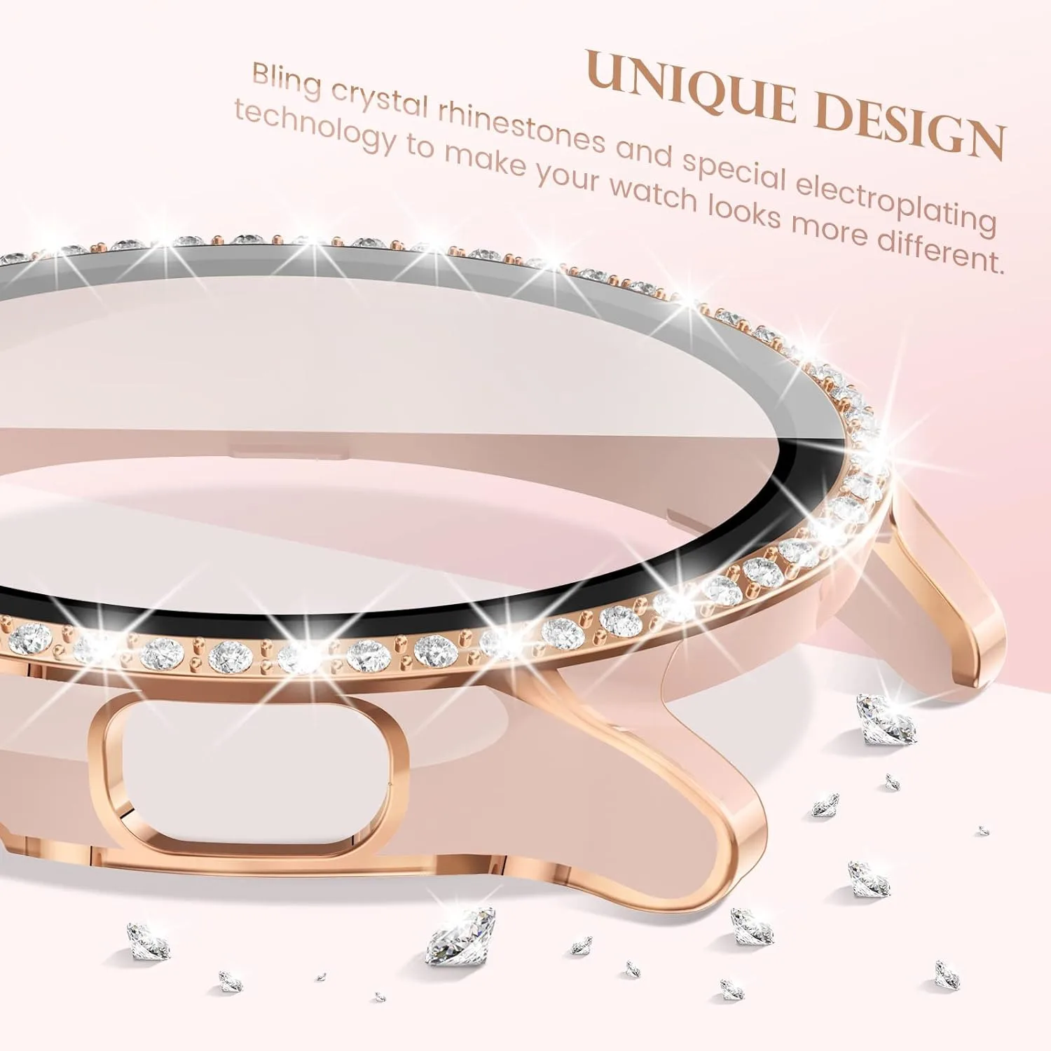 Women Stylish Elegant watch case for Samsung Watch4 5 6 7 40mm 44mmShiny Rhinestone PC Frame an+Screen Protector Easy to install