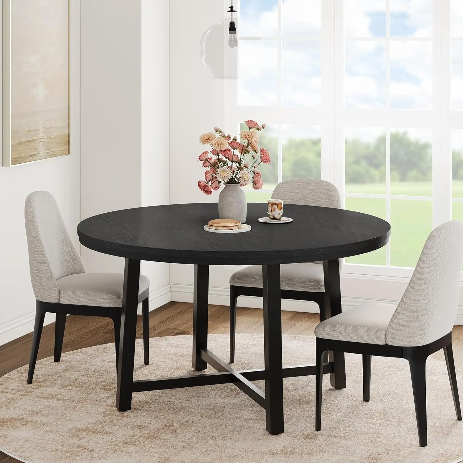 Garvee Esstisch für 4-6 Personen: Schwarzer 47-Zoll Runder Moderner Frühstückstisch, Platzsparender Außenrahmen-Schreibtisch für Apartments, Sala da Pranzo Lounge Home Coffee Food Bistro