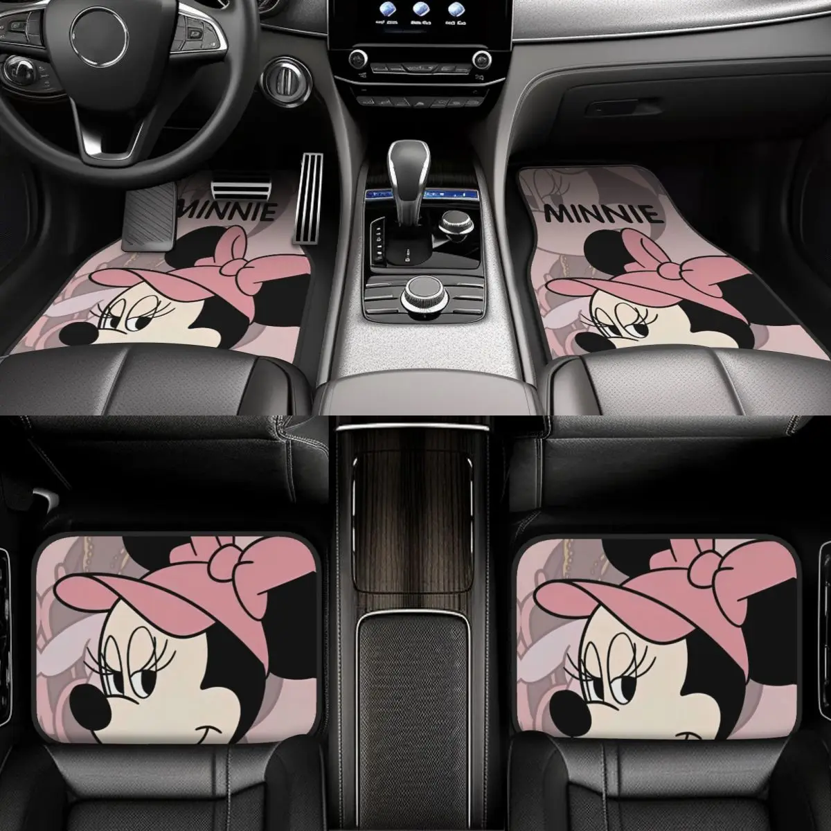 سجادات أرضية ميني ماوس الوردية للسيارات في جميع الأحوال الجوية ومضادة للانزلاق، مجموعة كاملة من ملحقات السيارة