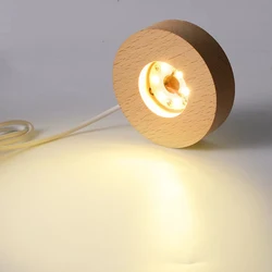 Base per luce rotonda in legno per uso domestico USB con interruttore Base per lampada rotante con luce a LED per la decorazione domestica 6cm