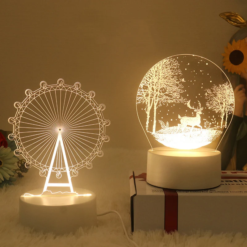 1pc Night Light Creative Acrylic Bedroom Bedside LED Table Lamp Holiday Event Gift System Gifts