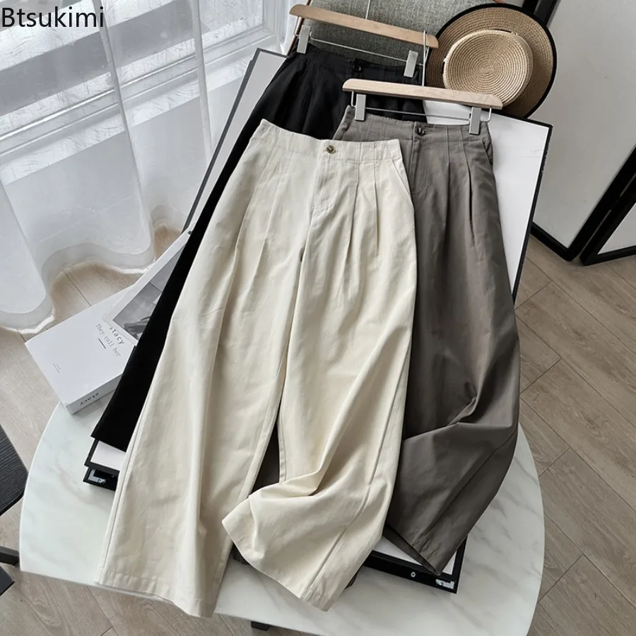 

Women High Waisted Wide-Leg Trousers Fashion Solid Color Casual Straight Leg Pants Office Lady Loose Straight Leg Cargo Pants