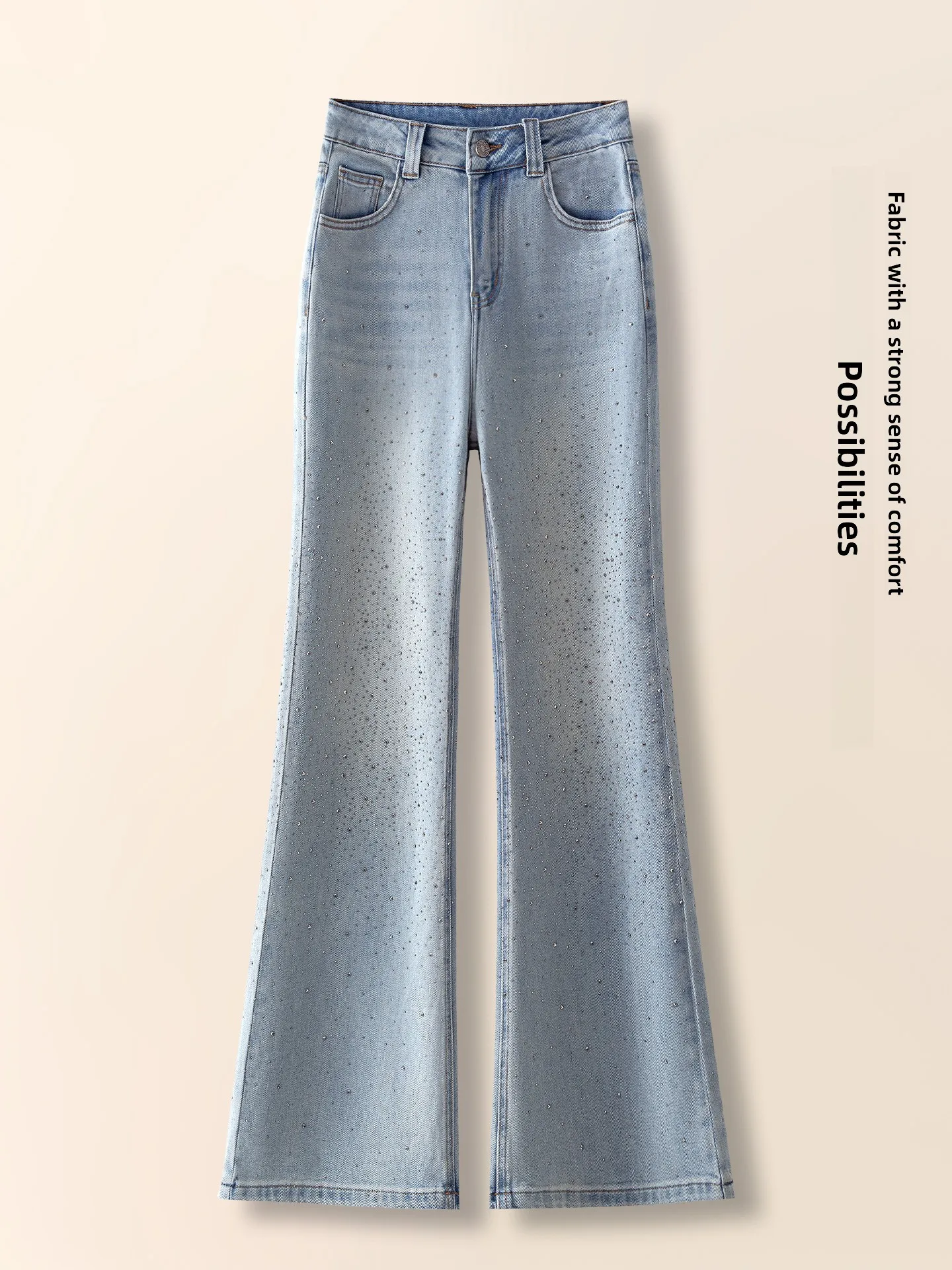 

Светло-голубые джинсы-клеш со стразами для женщин, весна-осень 2026, новые популярные ретро-брюки с высокой талией, утягивающие, микро-клеш