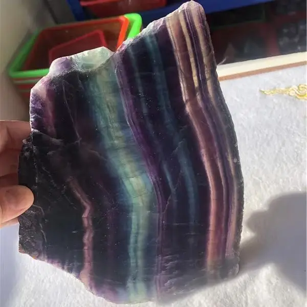 1.5kg Nature healing gemstone polished Colorful rainbow Fluorite crystal slice for feng shui decoration