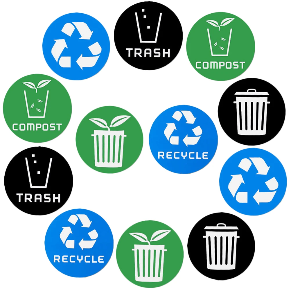 

12 Pcs Garbage Classification Stickers Recycling Trash Can Labels PVC Waste Sorting Bin Decals Folder Tags