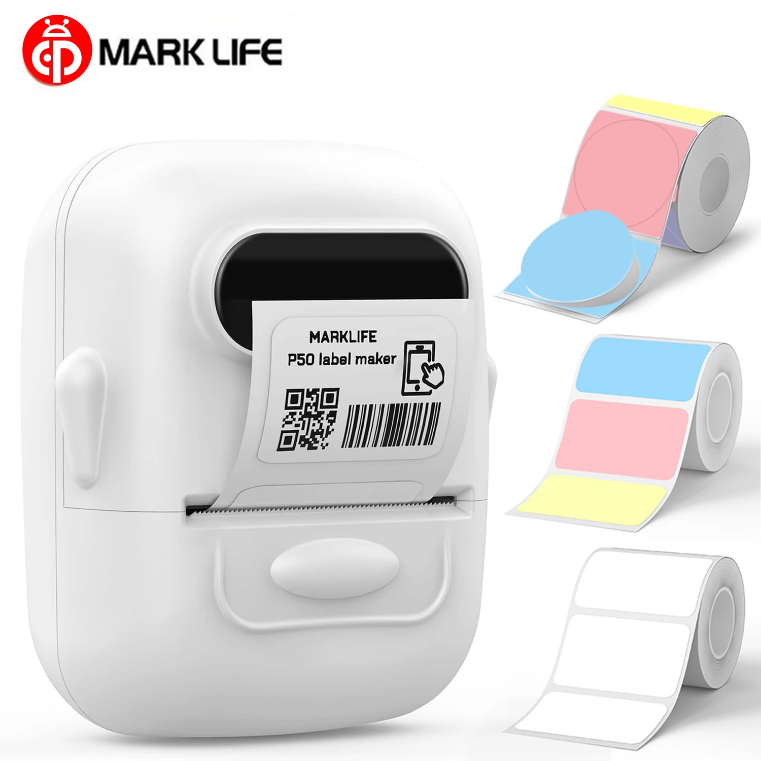 طابعة ملصقات حرارية صغيرة Marklife P50 مماثلة لصانعة الملصقات B1 B21 ماكينة لصق الملصقات البيضاء أو ورق ملصقات 1PK بدون حبر