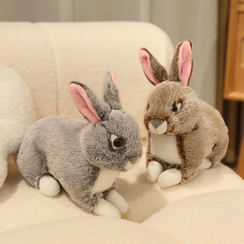 20/25cm Simulatie Kawaii Grijs Kaki Pluche Konijnenbont Realistisch Dier Paashaas Cartoon Konijn Speelgoed Model Cadeau