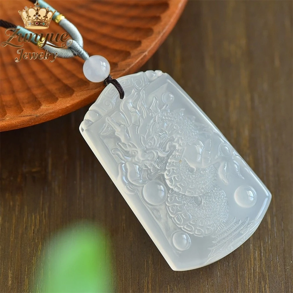Natural High Ice Transparent White Chalcedony Red Agate Zodiac Dragon Playing With A Pearl Jade Pendant Exquisite Couple Jewelry 2