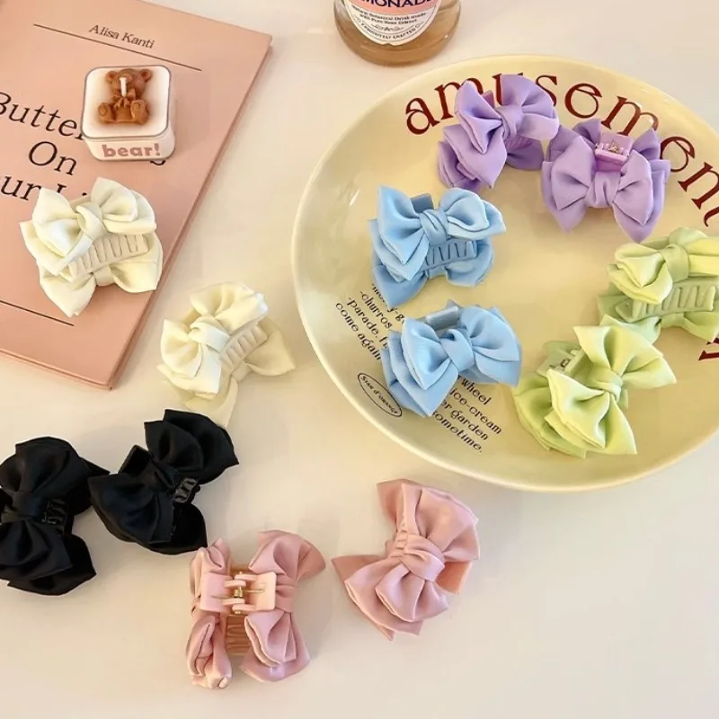 2pcs Bow Mini Hair Claw Women Sweet Solid Color Satin Bowknot Princess Hair Clips for Girls Fashion Hair Accessories Headdress