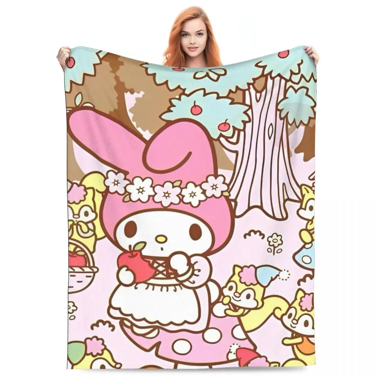 Cartoon Sanrio My Melody Warm Blanket Picnic Plush Throw Blanket Print Home Decor Flannel Bedspread Sofa Bed Cover