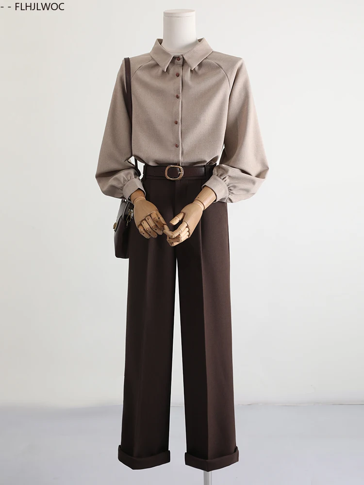 Retro Vintage Topsเสื้อใหม่แฟชั่นผู้หญิง 2025 ฤดูใบไม้ร่วงแขนยาวElegant Office Lady Chicภาษาฝรั่งเศสคําออกแบบปุ่มเสื้อ