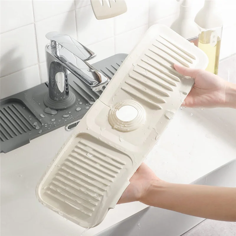 COFA-Silicone Sink Faucet Mat Kitchen Sink Splash Guard Faucet Handle Drip Catcher Tray For Kitchen Bathroom Counter,B Easy To U